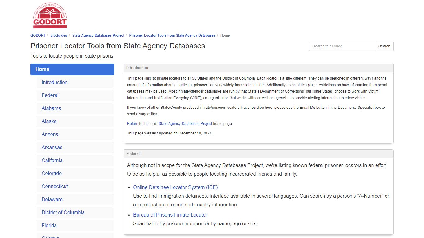 Prisoner Locator Tools from State Agency Databases